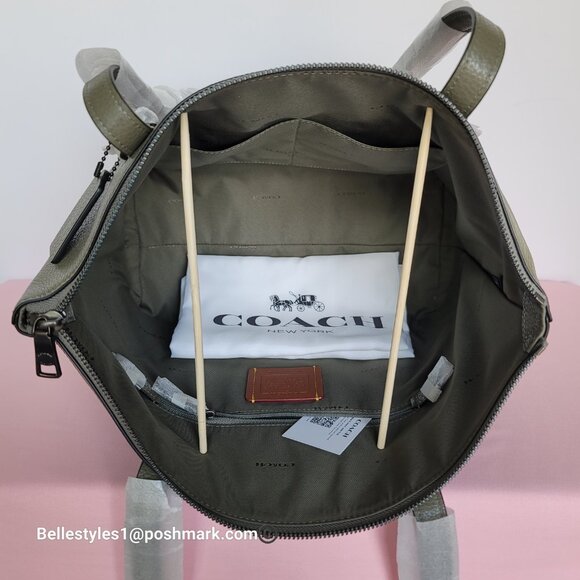 COACH Taylor Polished Pebbled Leather Large Tote- Army Green color ⭐ - Picture 11 of 16